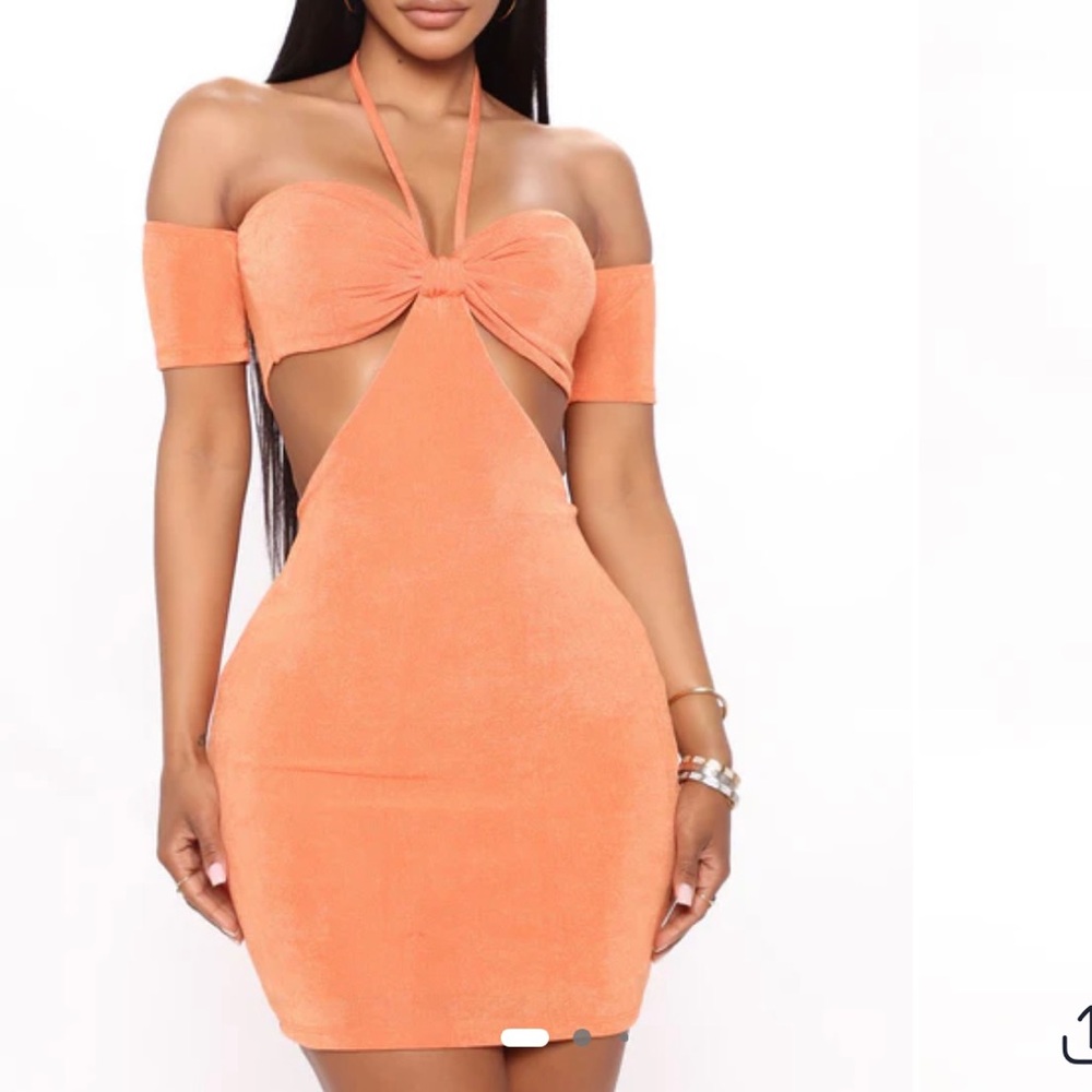 Fashion Nova NWT Orange Off-the-Shoulder Halter Mini Dress S